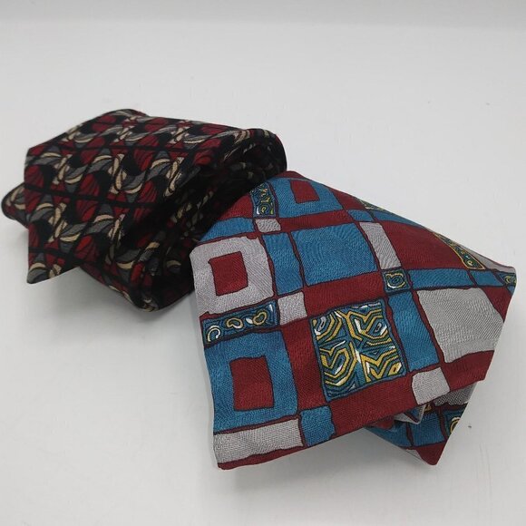 Lot of 2 - Martin Wong Multi Colored Abstract Men's Silk Ties - Made in the USA - Picture 1 of 12